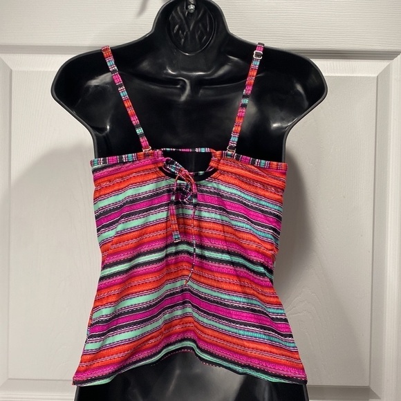 ATHLETA WOMEN SWIMWEAR TANKINI BOHO STIPES PINK RED GREEN SIZE S - Picture 4 of 9